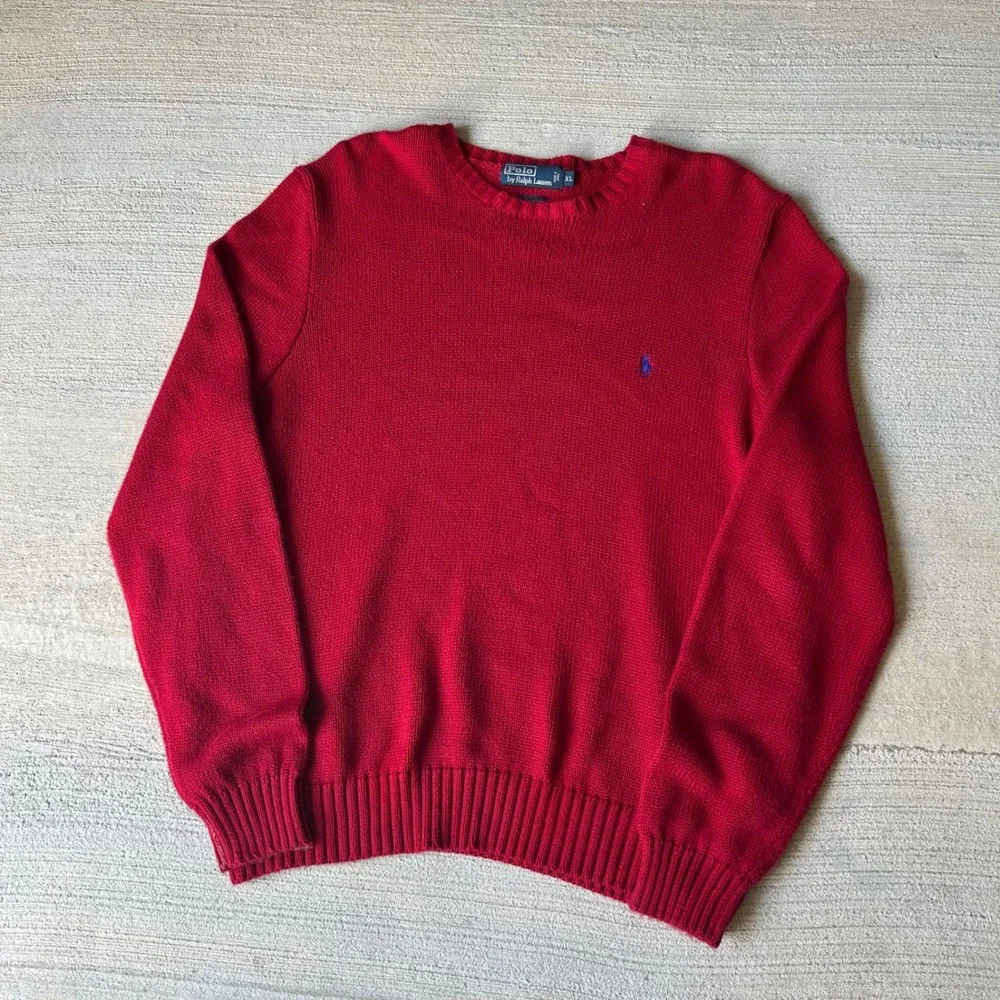 Vintage 2000s Polo Ralph Lauren Mens XL Red Cotton Crewneck Knit Sweater